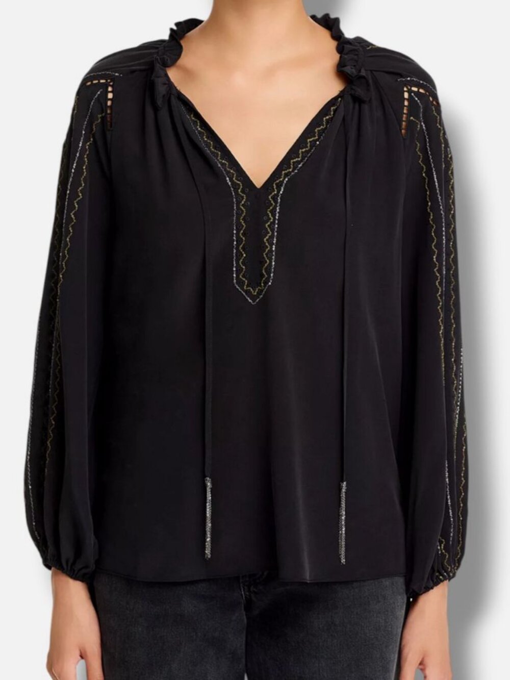 Kobi Halperin Women's Black Blakely Silk Embroidered Blouse Top Size S